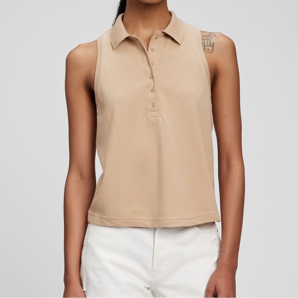 Gap Women - Sleeveless Cropped Pique Polo Shirt / color : Sand / size : M / NWOT